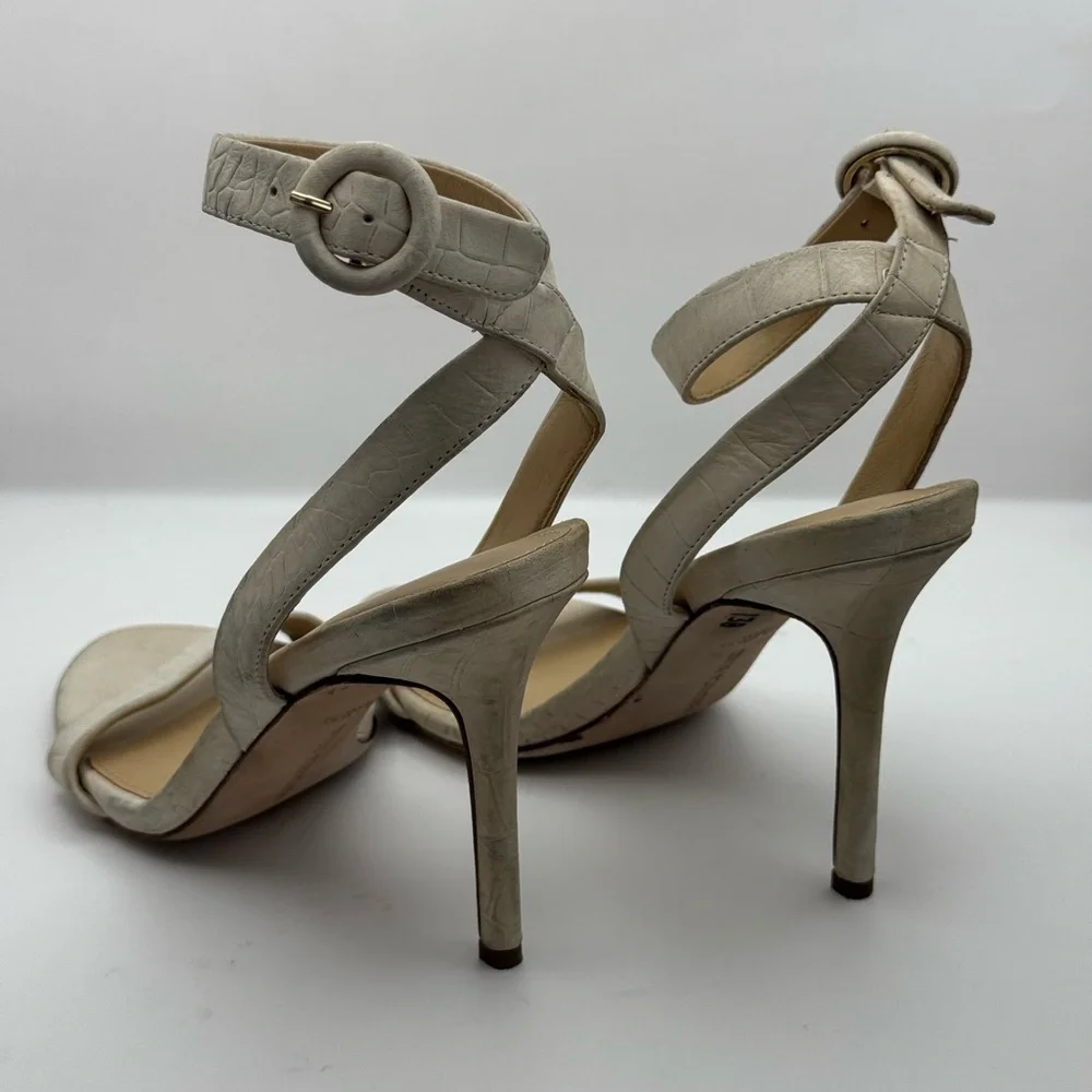 Veronica Beard Darcelle Croco Ankle-Strap Sandals Beige‎ Heels Sz 6.5